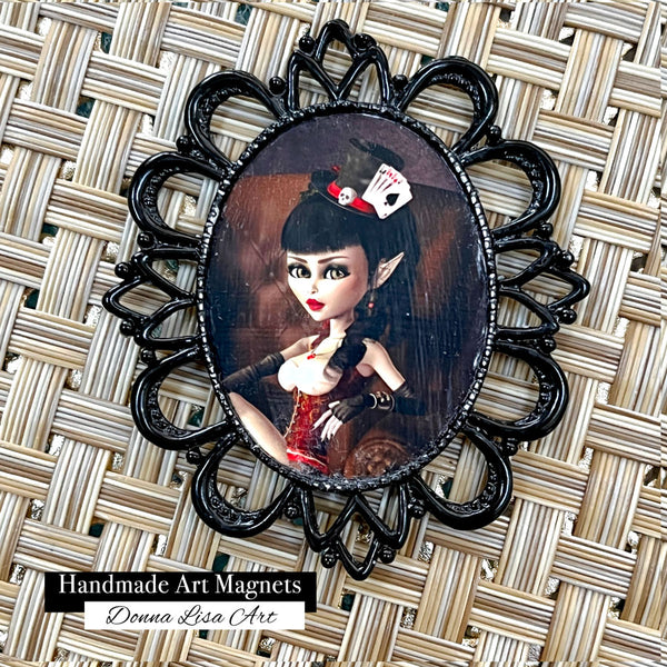 Set of 4 Handmade Mini Artworks Antique Style Black Magnets Collection - by Artist Donna Lisa