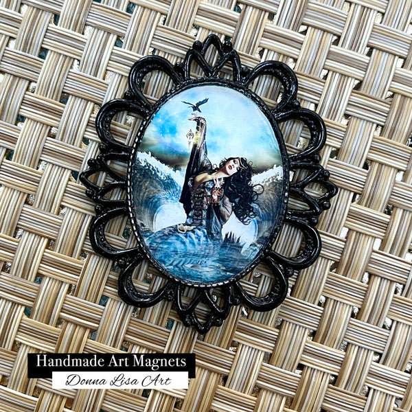 Set of 4 Handmade Mini Artworks Antique Style Black Magnets Collection - by Artist Donna Lisa