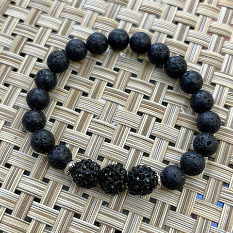 Artisan Bracelet - Black Sparkling Pave Beads and Black Lava Beads (Size 7)