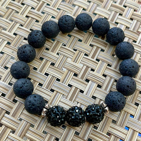 Artisan Bracelet - Black Sparkling Pave Beads and Black Lava Beads 10MM (Size 7)