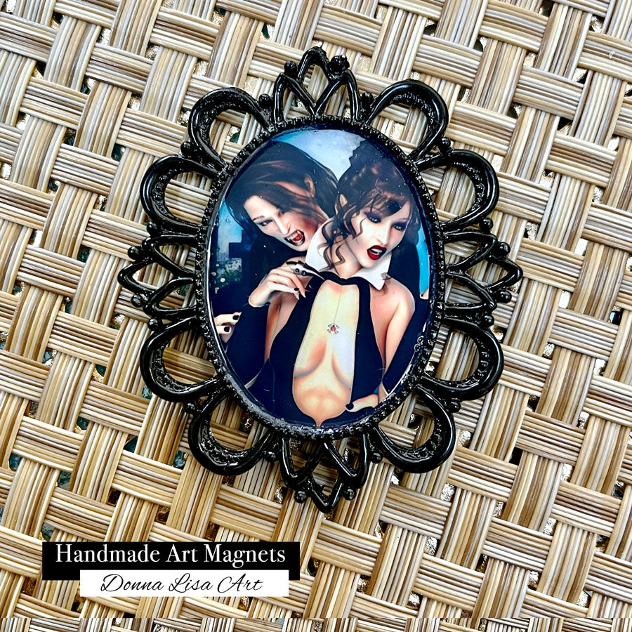 Vampire Desire - Handmade Antique Style Black Magnet - by Artist Donna Lisa