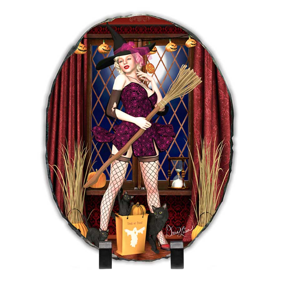 Seven Year Witch Pinup Artwork - Standing Slate Collectible Keepsake Art by Artist Donna Lisa