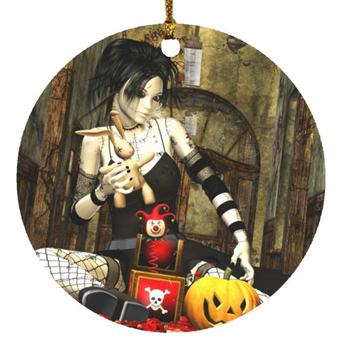 Play Zombie Girl Circle Ornament - by Donna Lisa