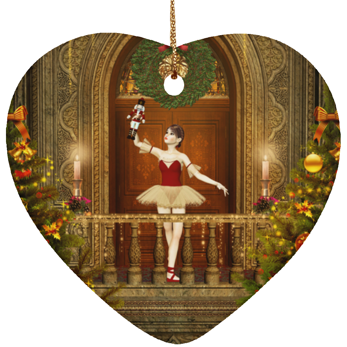 Dancing Ballerina Nutcracker Heart Ornament - Art by Donna Lisa