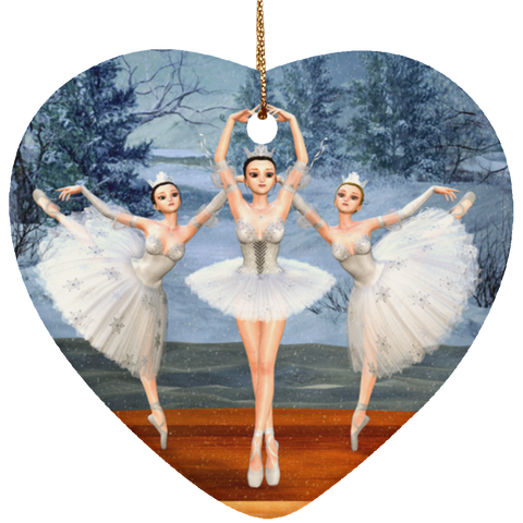 Land of Snow Ballerinas Heart Ornament - Art by Donna Lisa