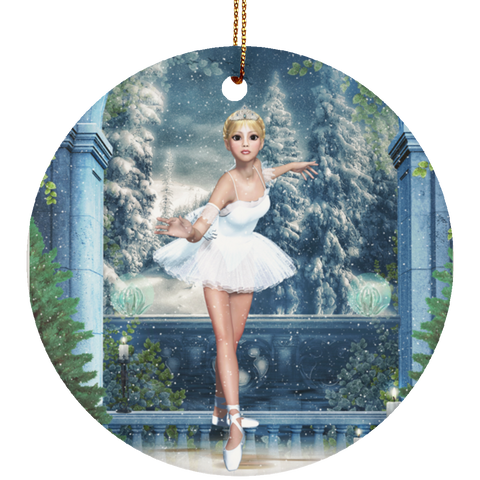 Snow Princess Nutcracker Ballerina Art Circle Ornament - Art by Donna Lisa