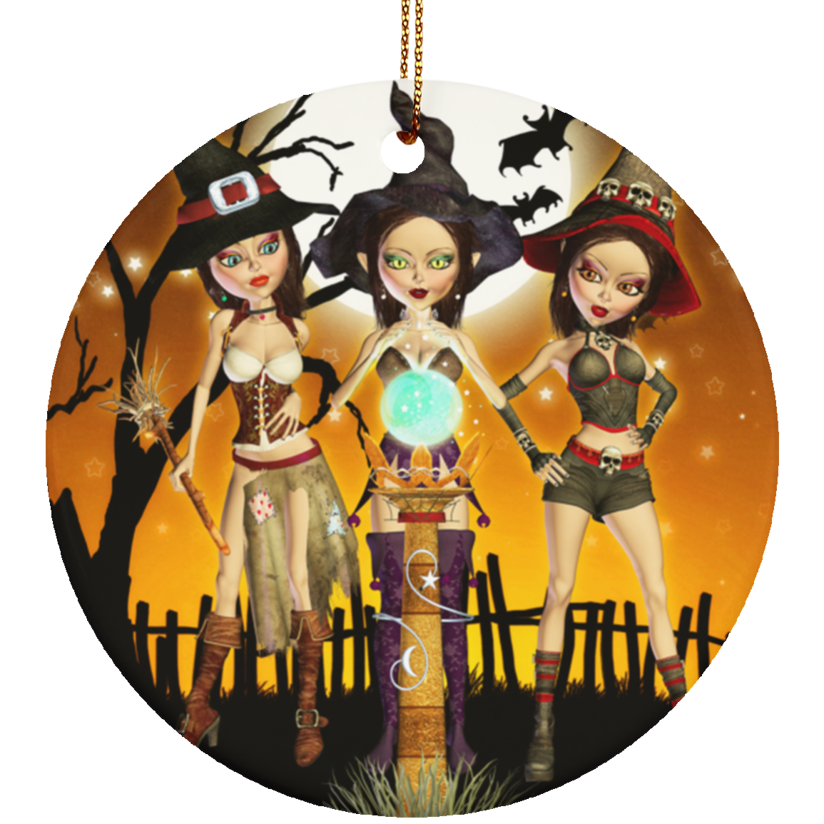 Sisters Three Witch Art Circle Ornament - Art by Donna Lisa