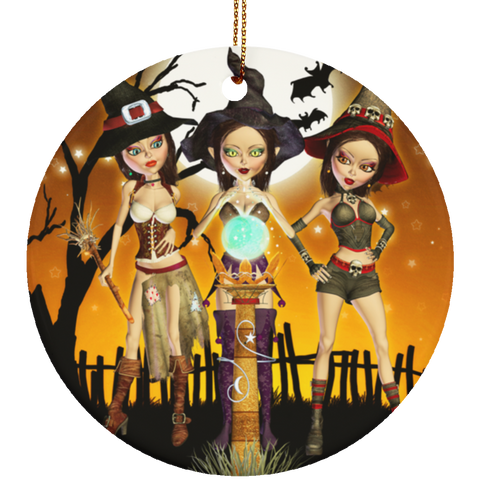 Sisters Three Witch Art Circle Ornament - Art by Donna Lisa