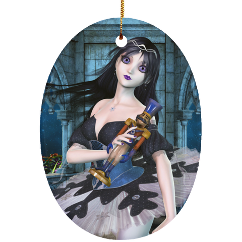 Gothic Ballerina Nutcracker Oval Ornament Art by Donna Lisa