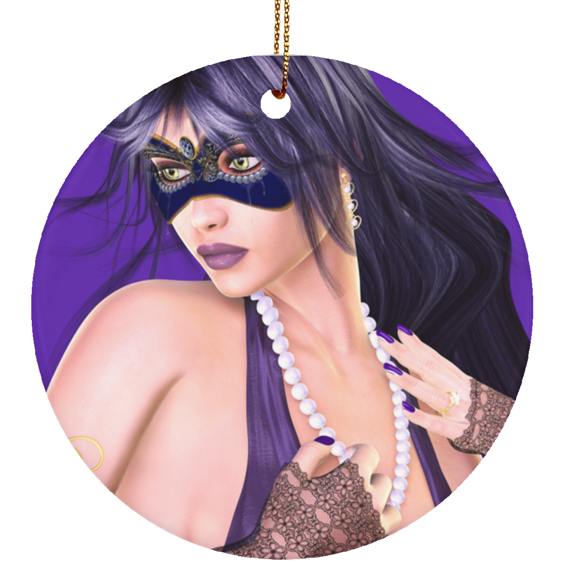 Purple Tears Masquerade Circle Ornament - Art by Donna Lisa