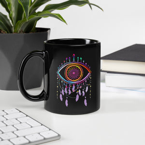 Colorful Evil Eye Dreamcatcher Black Ceramic Glossy Mug