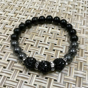 Artisan Black Sparkle Protection Bracelet - Black Obsidian, Hematite - Size 7"