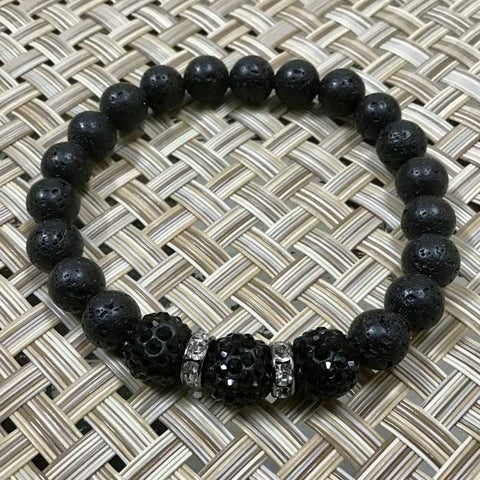 Black Sparkling Pave Beads and Black Lava Beads, Gunmetal Accents (Size 7.5)