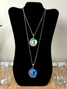 Rotating Cat's Eye - Crescent Moon and Stars - Handmade Silver Talisman Amulet Necklace