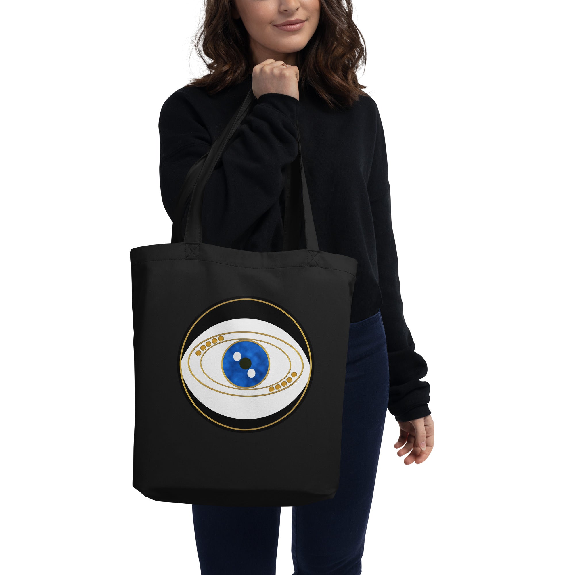 Black Evil Eye Talisman Organic Eco Tote Bag by Donna Lisa