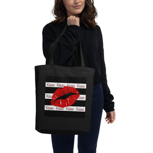 Red Lips Kisses Print Eco Tote Bag by Donna Lisa