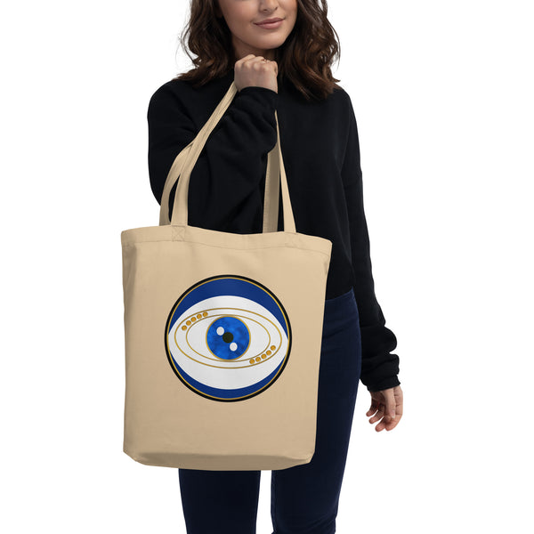 Blue Evil Eye Talisman Organic Eco Tote Bag by Donna Lisa