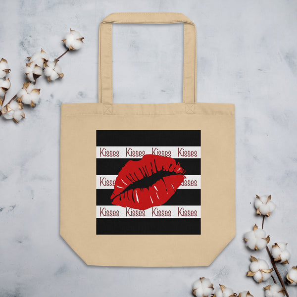 Red Lips Kisses Print Eco Tote Bag by Donna Lisa