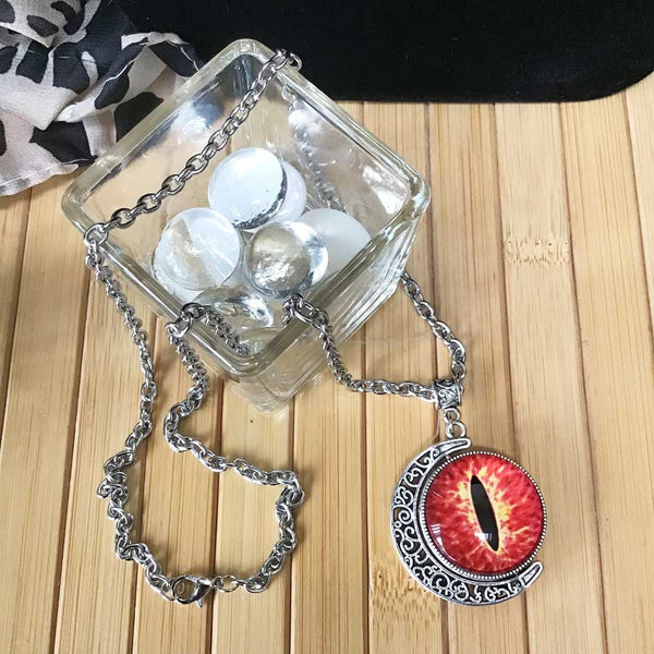 Rotating Crescent Moon - Dragon's Eye - Handmade Silver Talisman Amulet Necklace