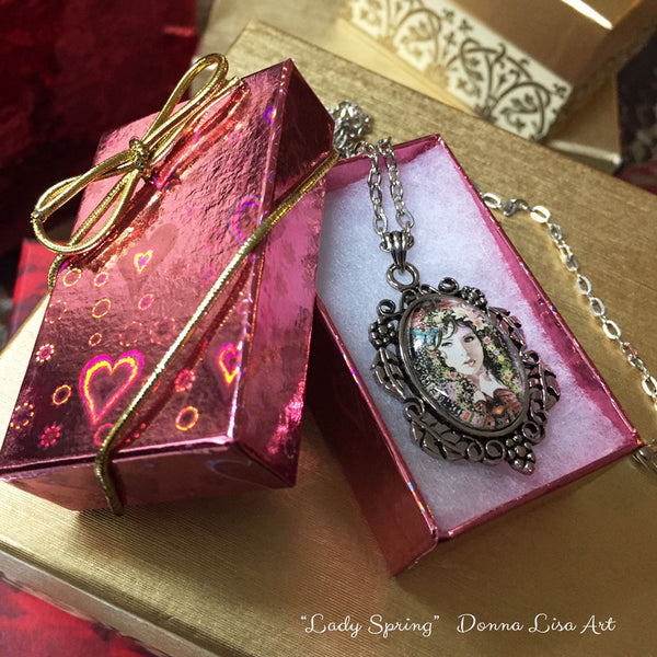 Lady Spring Goddess Art Silver Pendant Necklace - Donna Lisa Art