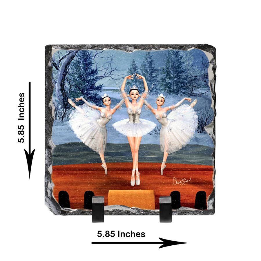 Land of Snow Ballerinas Artwork - Standing Slate Collectible Keepsake Art by Artist Donna Lisa