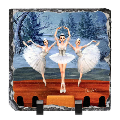 Land of Snow Ballerinas Artwork - Standing Slate Collectible Keepsake Art by Artist Donna Lisa