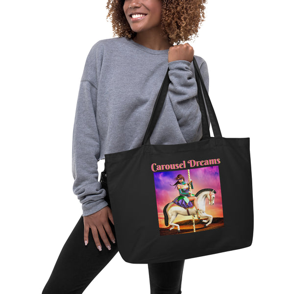 Carousel Dreams Large Organic Eco Tote Bag by Donna Lisa