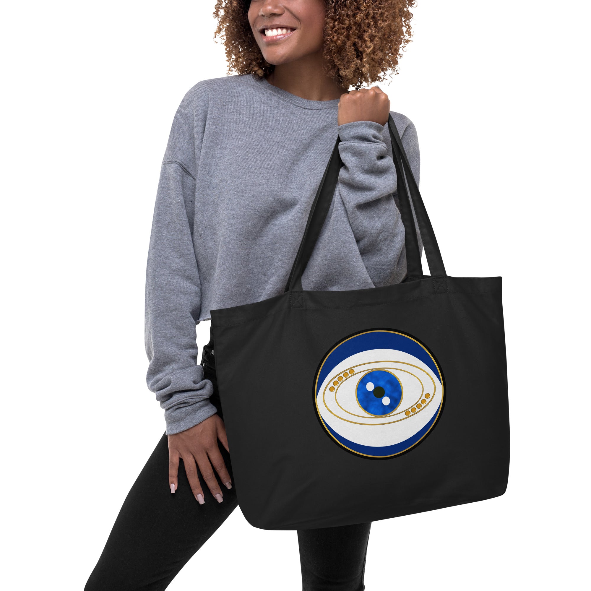 Blue Evil Eye Talisman Large Organic Eco Tote Bag by Donna Lisa