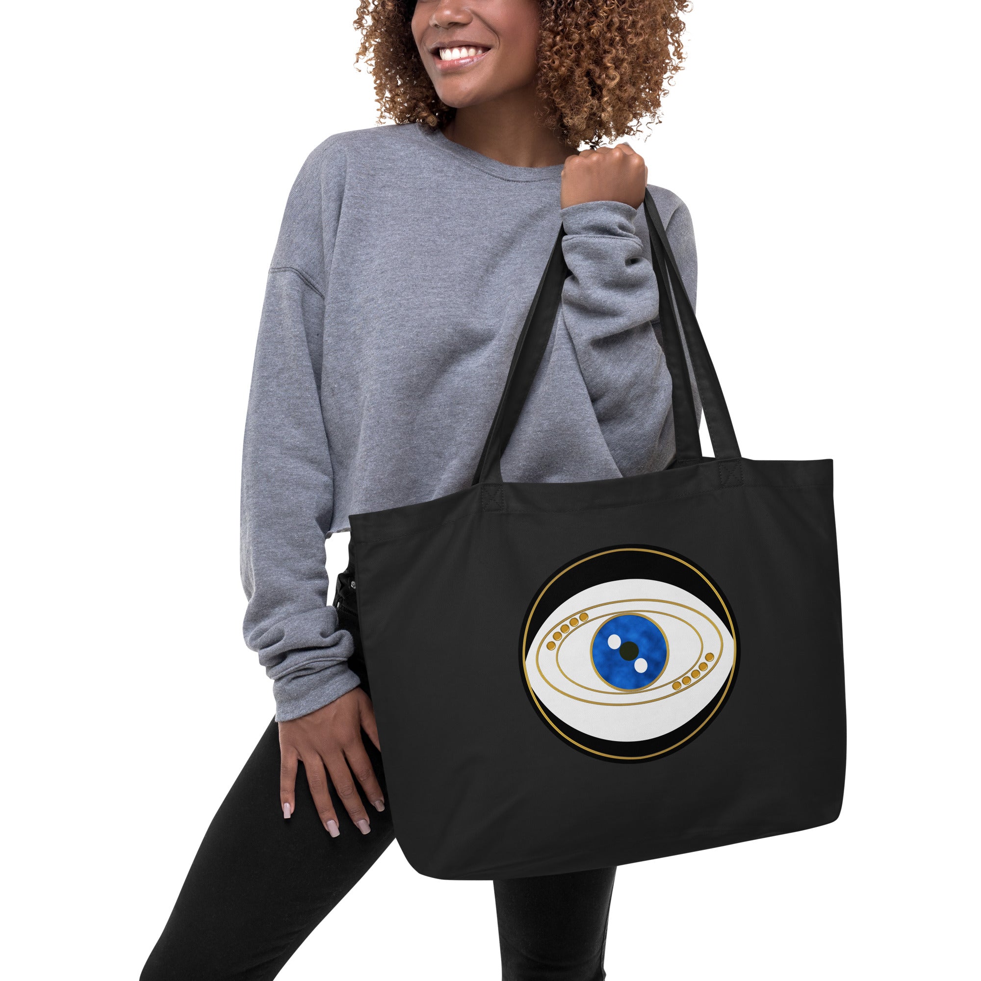 Black Evil Eye Talisman Large Organic Tote Bag by Donnna Lisa