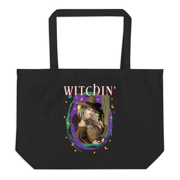 Witchin' Witch Art Large Organic Tote Bag by Donna Lisa - BLK