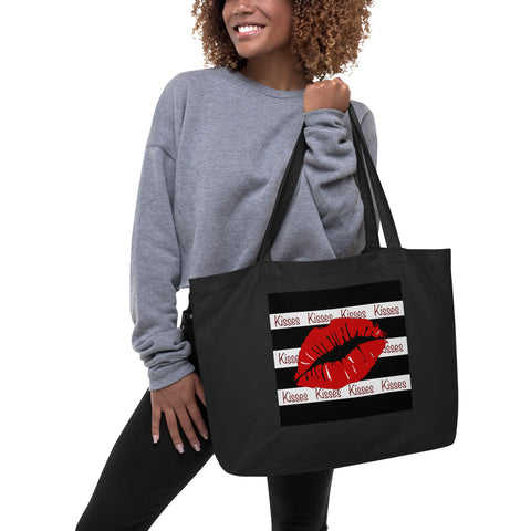 Red Kisses Lips Large Organic Eco Friendly Tote Bag