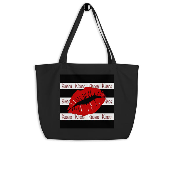 Red Kisses Lips Large Organic Eco Friendly Tote Bag