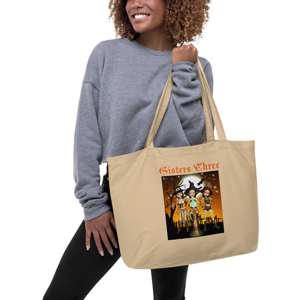 Sisters Three Large Organic Eco Tote Bag by Artist Donna Lisa