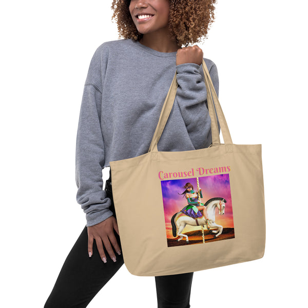 Carousel Dreams Large Organic Eco Tote Bag by Donna Lisa