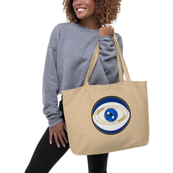Blue Evil Eye Talisman Large Organic Eco Tote Bag by Donna Lisa