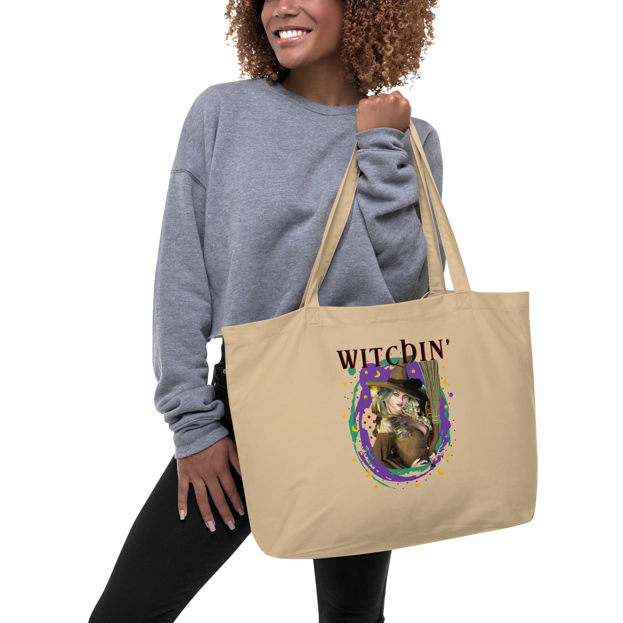 Witchin' Witch Art Large Organic  Eco Friendly Tote Bag