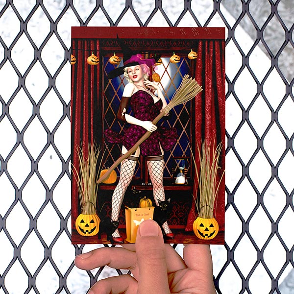 Seven Year Witch - Marilyn Pinup Witch Halloween Greeting Card - by Artist Donna Lisa