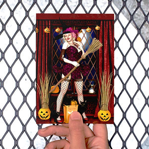 Seven Year Witch - Marilyn Pinup Witch Halloween Greeting Card - by Artist Donna Lisa