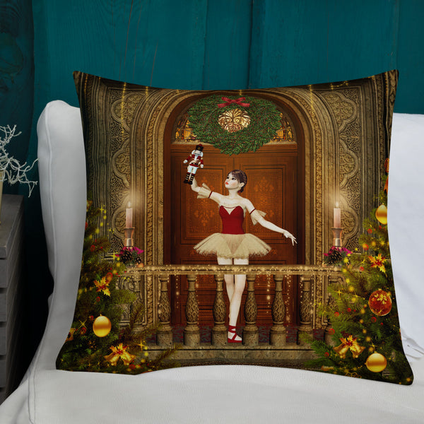 Nutcracker Ballerina Premium Throw Pillow - Art by Donna Lisa - Donna Lisa Art