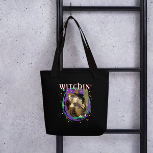 Witchin' Witch Tote Bag - Black - Art by Donna Lisa