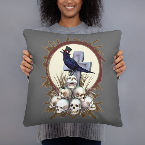 Sir Raven Skully Gothic Raven Art Throw Pillow - by Donna Lisa