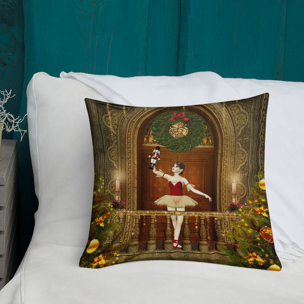 Nutcracker Ballerina Premium Throw Pillow - Art by Donna Lisa - Donna Lisa Art