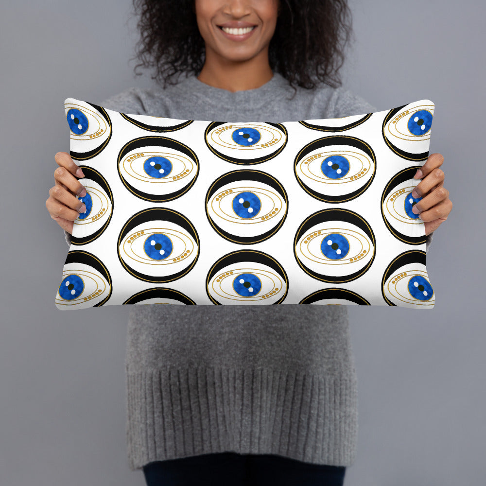 Black Evil Eye Pattern Throw Pillow - Art by Donna Lisa