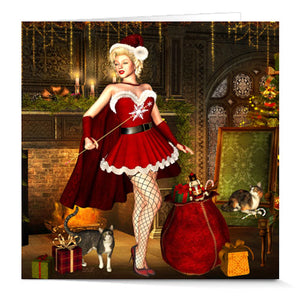 Santa Baby Pinup Girl Christmas Greeting Cards - 5x5 - by Artist Donna Lisa