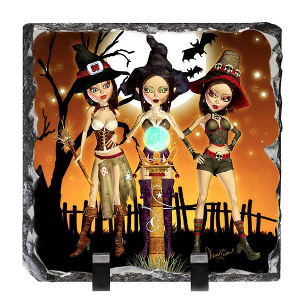 Sisters Three Witch Artwork - Standing Slate Collectible Keepsake Art by Artist Donna Lisa