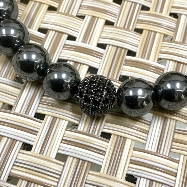 Artisan Protection Flex Bracelet - Hematite and Black Obsidian Gemstones (Size 7.5")