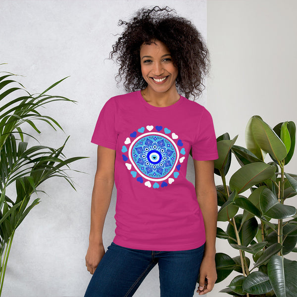 Blue Evil Eye and Hearts Graphic T-shirt - Unisex - Colors