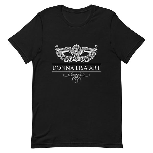 White Mask Donna Lisa Art Unisex Black T-Shirt