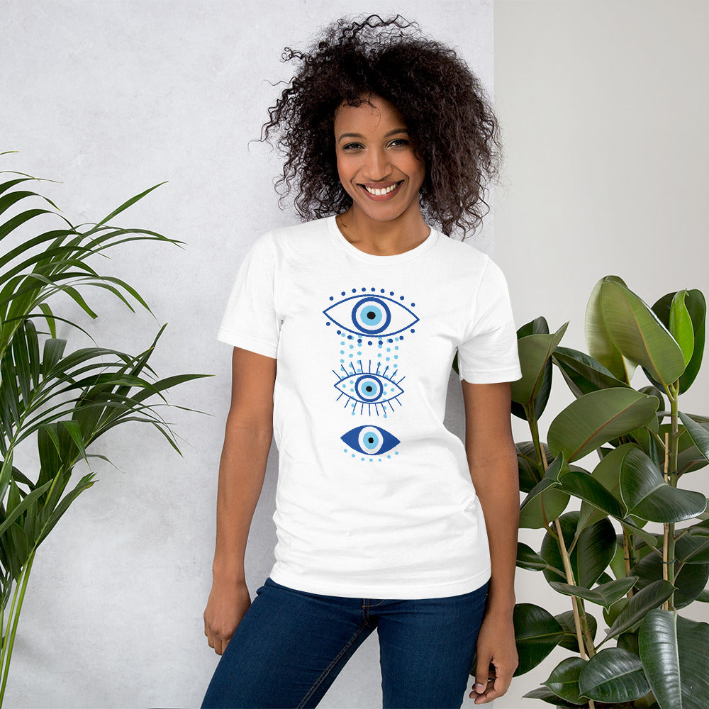 Triple Evil Eye Dots Talisman  Unisex T-Shirt - White