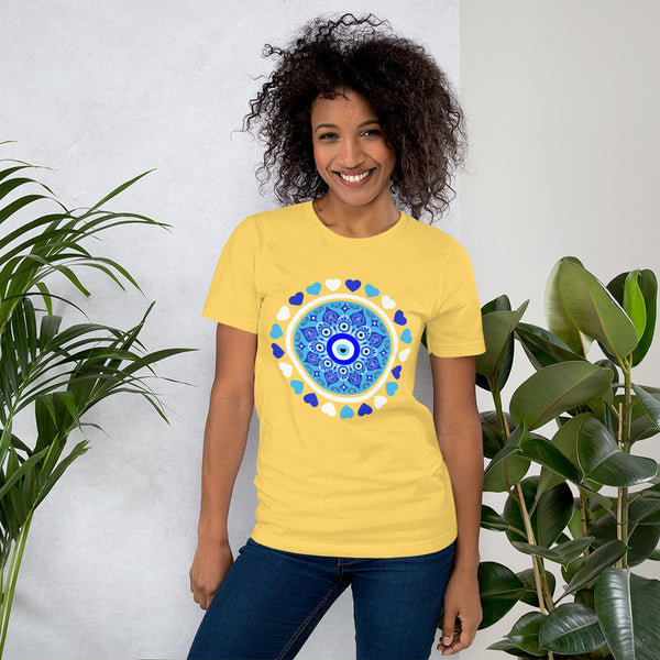 Blue Evil Eye and Hearts Graphic T-shirt - Unisex - Colors